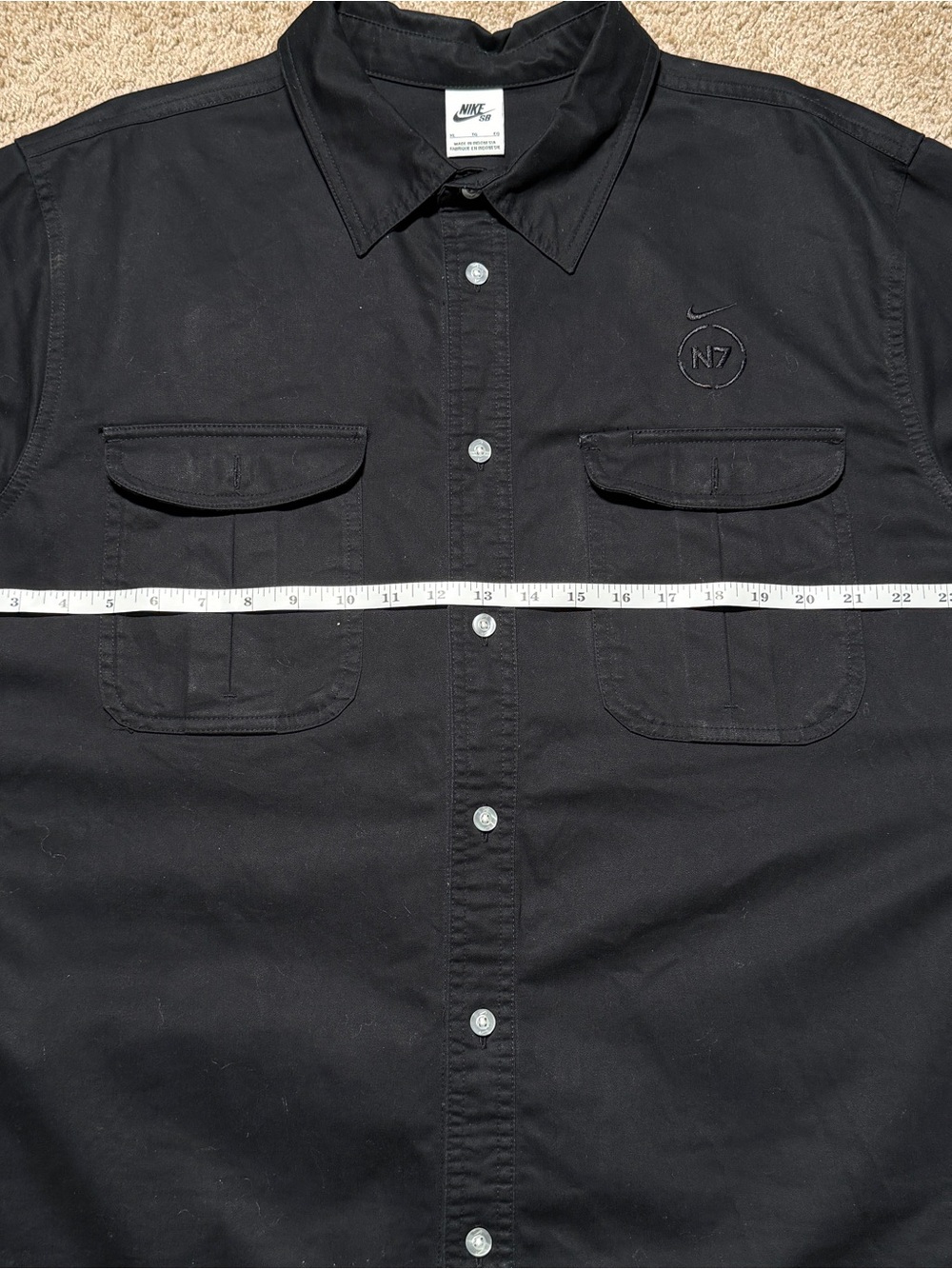 Nike SB N7 Mens Black Long Sleeve Button Up Work Shirt XL Embroidered Logo - Picture 6 of 8